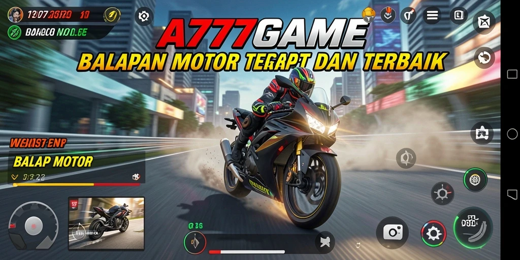 Tampilan antarmuka A777GAME yang menarik saat balapan motor.