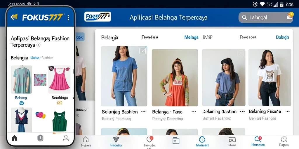 Antarmuka pengguna FOKUS777 yang menarik dan mudah digunakan untuk belanja fashion.